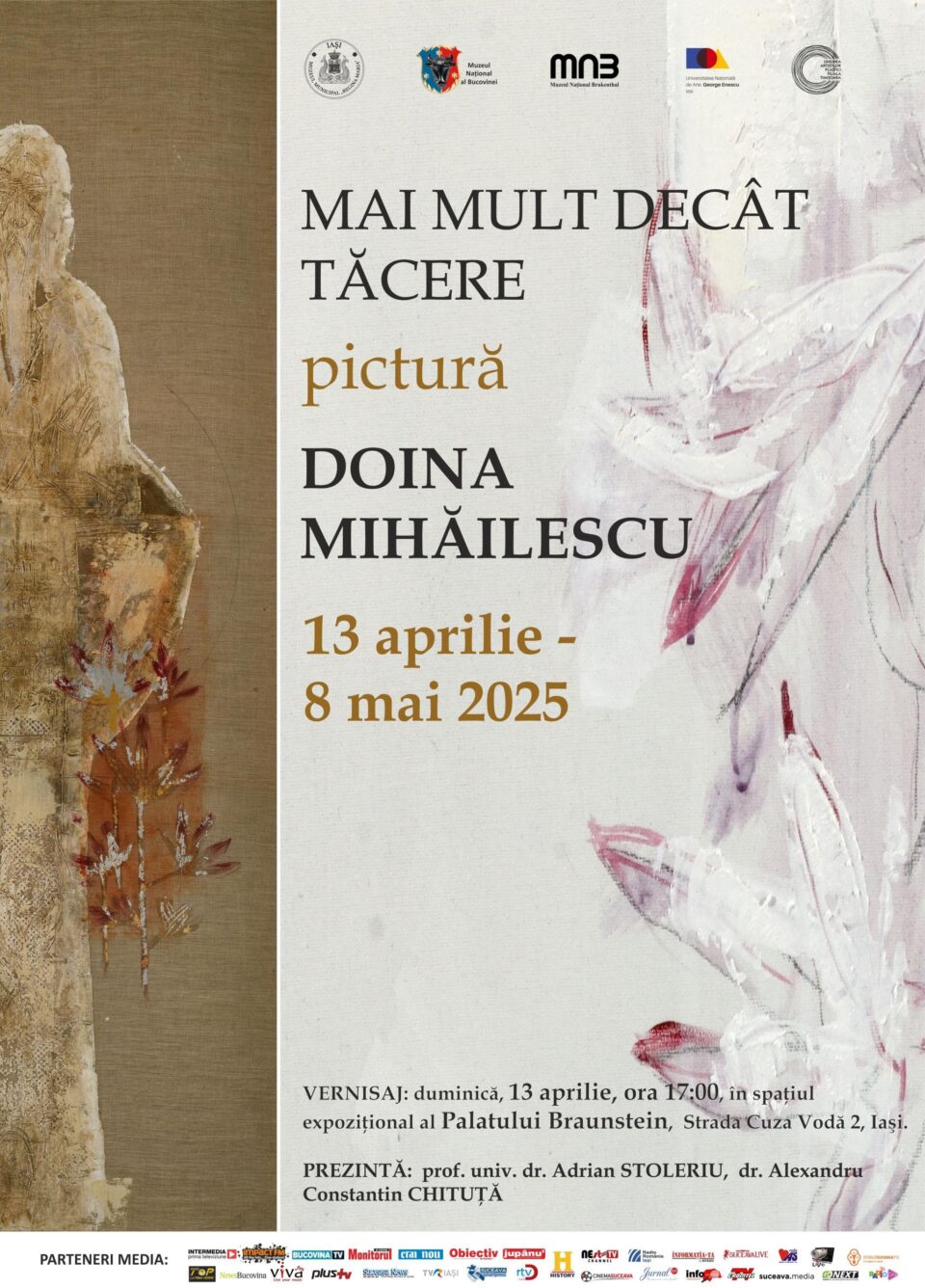 Expoziția de pictură „Mai mult decât tăcere. Doina Mihăilescu” va ajunge la Iași, la Palatul Braunstein