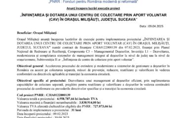 „ÎNFIINȚAREA ȘI DOTAREA UNUI CENTRU DE COLECTARE PRIN APORT VOLUNTAR (CAV) ÎN ORAȘUL MILIȘĂUȚI, JUDEȚUL SUCEAVA”