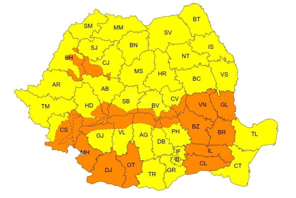 Cod Galben si portocaliu în întreaga țară, în intervalul 9-10 aprilie 2025