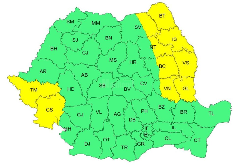 Cod galben de intensificări ale vântului în Suceava și alte nouă județe