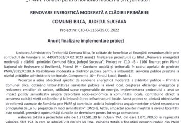 RENOVARE ENERGETICĂ MODERATĂ A CLĂDIRII PRIMĂRIEI COMUNEI BILCA, JUDEȚUL SUCEAVA