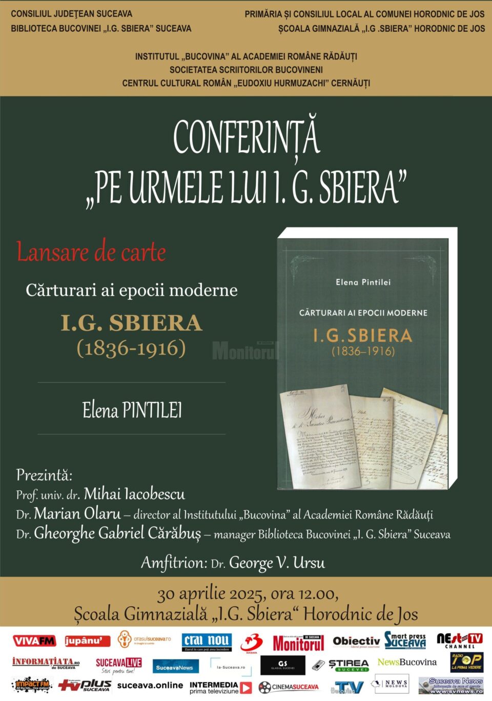 Conferința „Pe urmele lui I.G. Sbiera”, la Școala Gimnazială „I.G. Sbiera” din Horodnic de Jos Conferința „Pe urmele lui I.G. Sbiera”, la Școala Gimnazială „I.G. Sbiera” din Horodnic de Jos