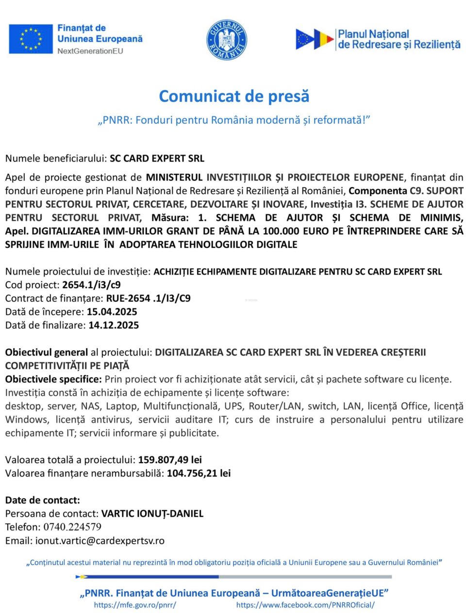 „PNRR: Fonduri pentru România modernă și reformată!”