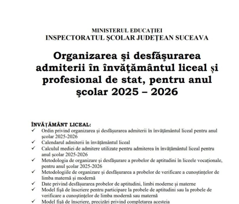 Broșura de admitere la liceu, 2025 – 2026, este disponibilă online