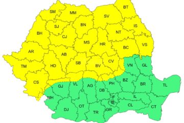 Cod galben de vreme rea, cu vânt puternic, ploi, ninsori și izolat grindină