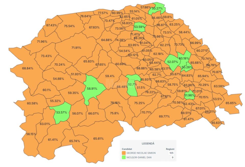 Harta Suceava - turul II prezidentiale - mai 2025