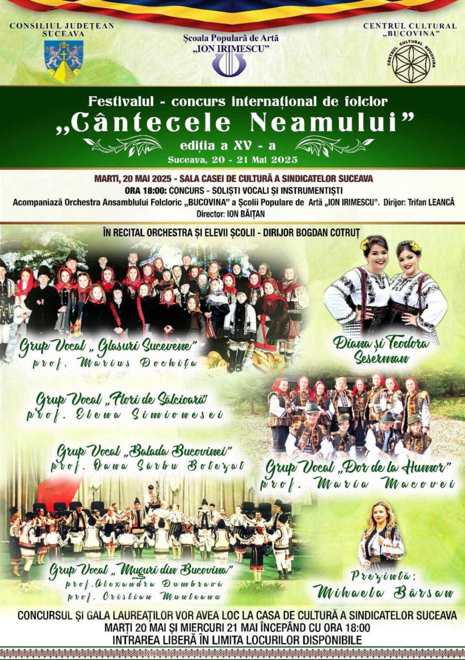 Festivalul-Concurs „Cântecele Neamului”, marți și miercuri, pe scena Casei de Cultură a Sindicatelor Suceava Festivalul-Concurs „Cântecele Neamului”, marți și miercuri, pe scena Casei de Cultură a Sindicatelor Suceava