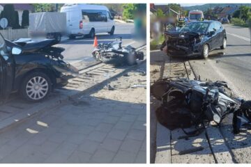 Coliziune între un autoturism și o motocicletă, pe raza localității Păltinoasa