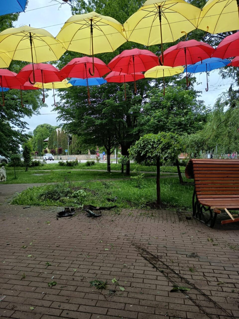O mașină scăpată de sub control s-a oprit într-un copac din Parcul Central Rădăuți