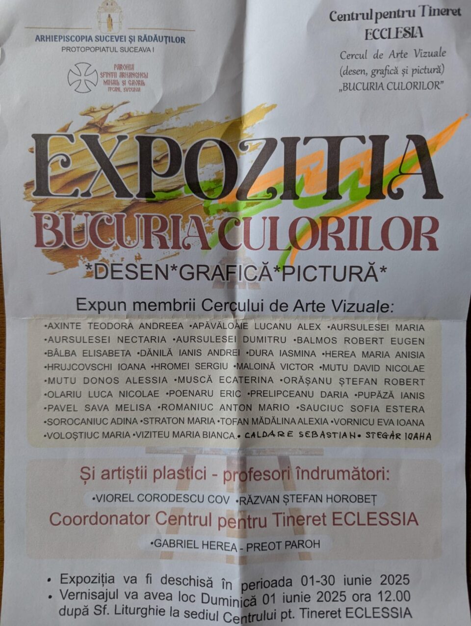 Expoziția „Bucuria culorilor”, la Centrul pentru Tineret „Ecclesia” din cartierul Ițcani Expoziția „Bucuria culorilor”, la Centrul pentru Tineret „Ecclesia” din cartierul Ițcani