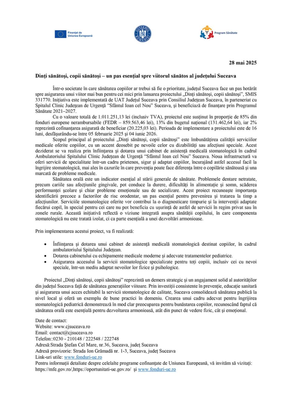 Dinți sănătoși, copii sănătoși – un pas esențial spre viitorul sănătos al județului Suceava