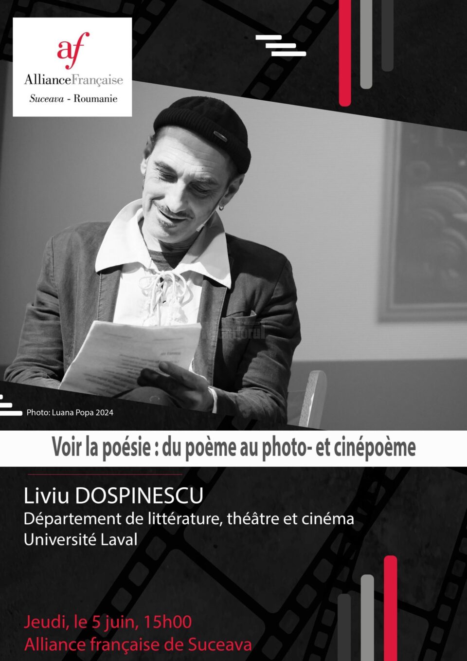 Liviu Dospinescu, profesor la Universitatea Laval, invitat la o întâlnire literară organizată de Alianța Franceză din Suceava Liviu Dospinescu, profesor la Universitatea Laval, invitat la o întâlnire literară organizată de Alianța Franceză din Suceava