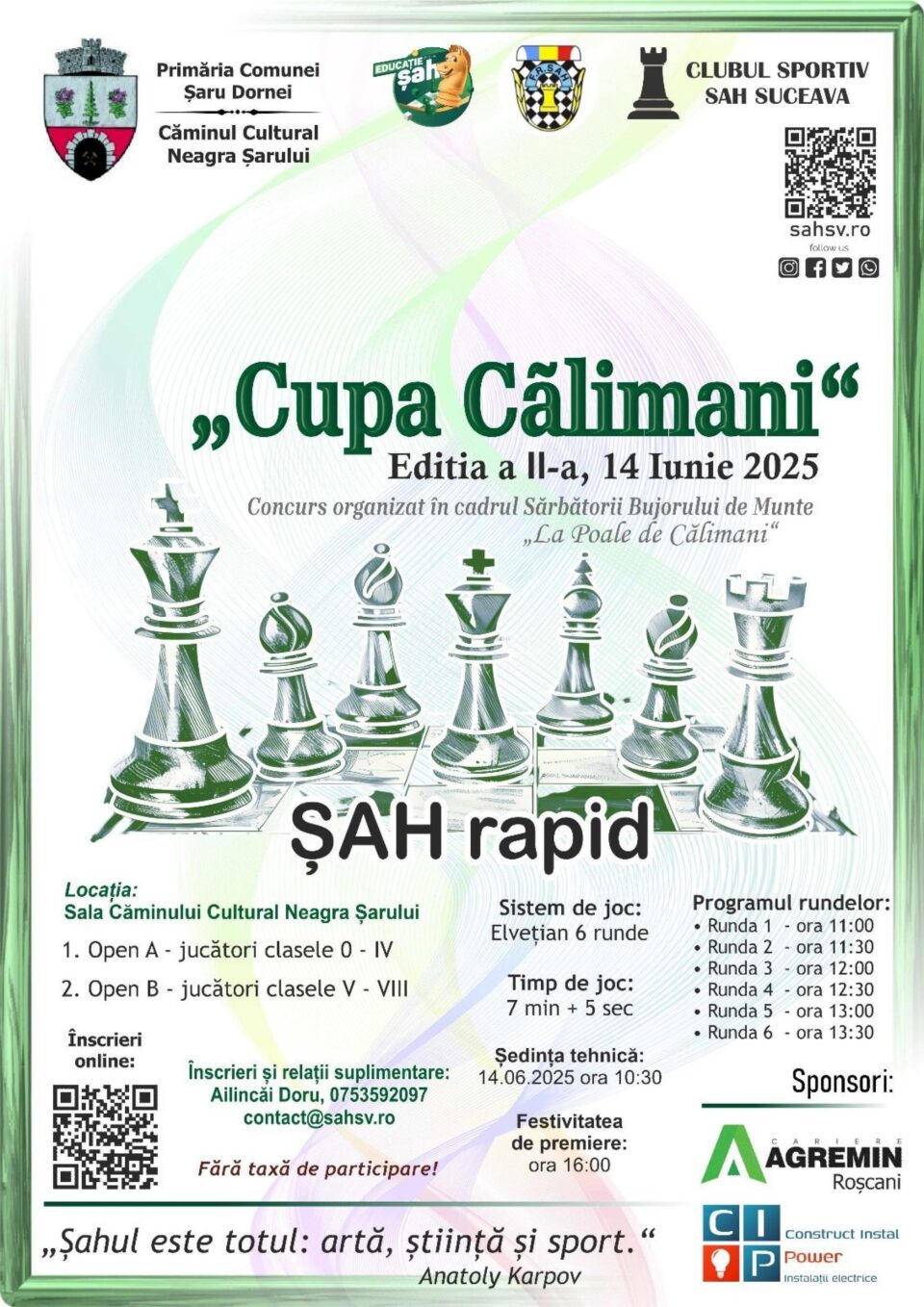 „Cupa Călimani” la șah rapid, ediția a II-a. Nu există taxă de participare