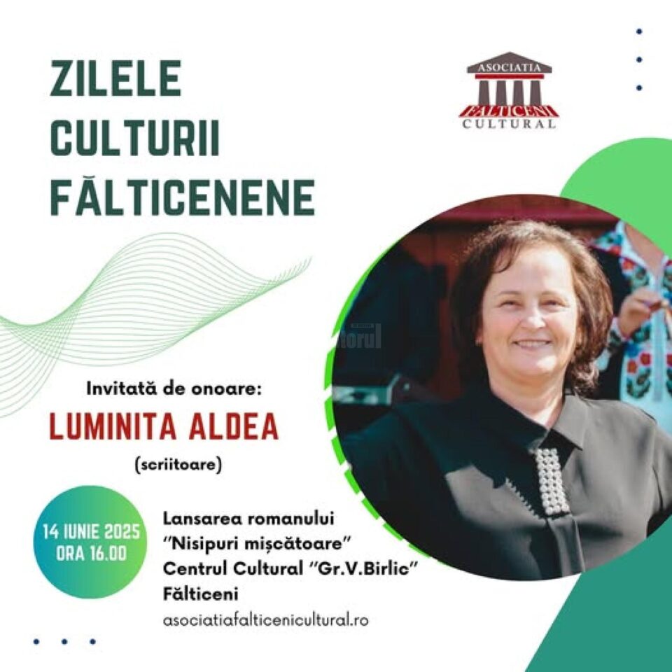 Scriitoarea Luminița Aldea, invitată de onoare la Zilele Culturii Fălticenene. Lansează romanul „Nisipuri mișcătoare” Scriitoarea Luminița Aldea, invitată de onoare la Zilele Culturii Fălticenene. Lansează romanul „Nisipuri mișcătoare”