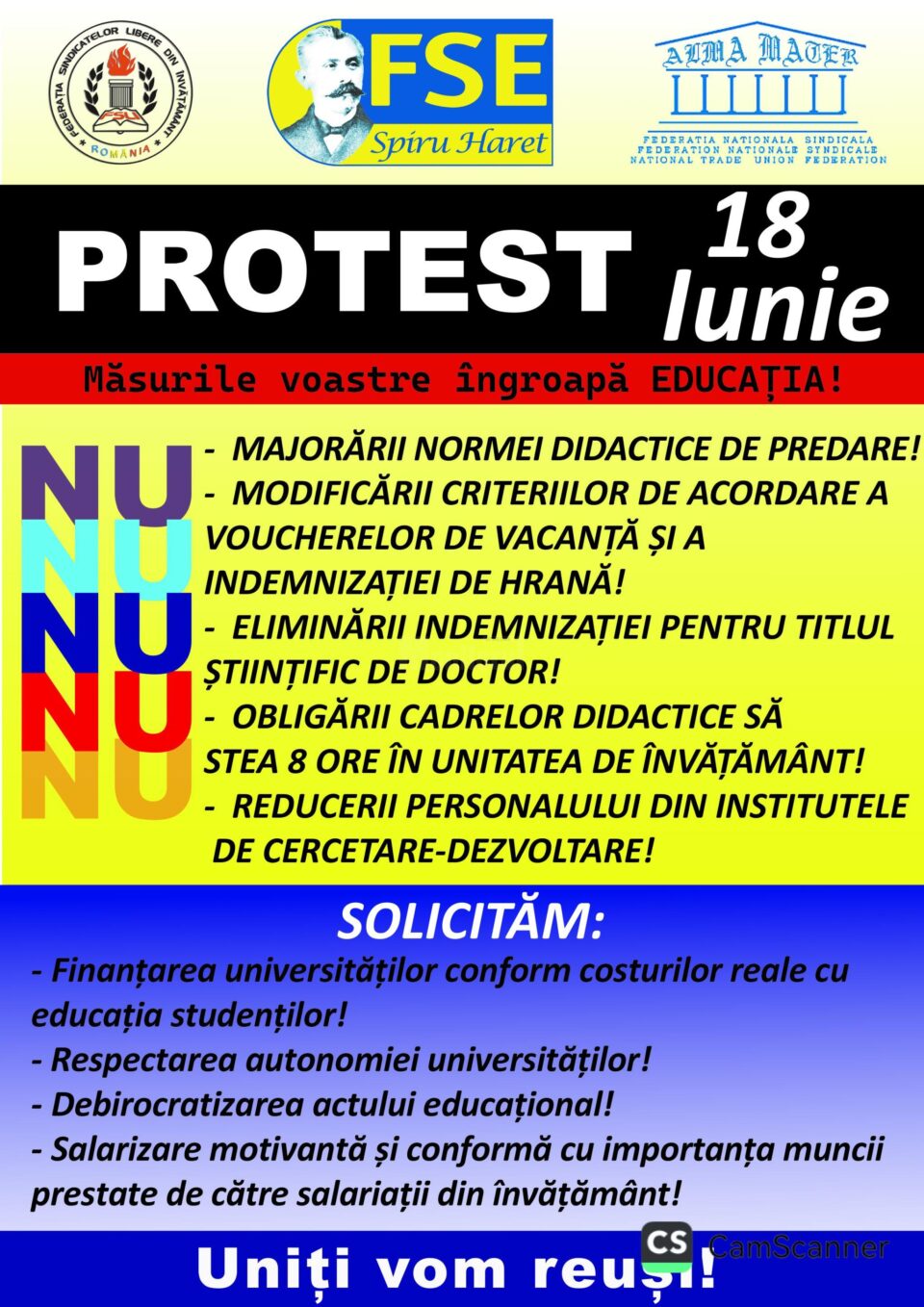 Protest împotriva măsurilor ce urmează a fi luate în învățământ, organizat de Sindicatul Univers din Universitatea „Ștefan cel Mare” Suceava Protest împotriva măsurilor ce urmează a fi luate în învățământ, organizat de Sindicatul Univers din Universitatea „Ștefan cel Mare” Suceava