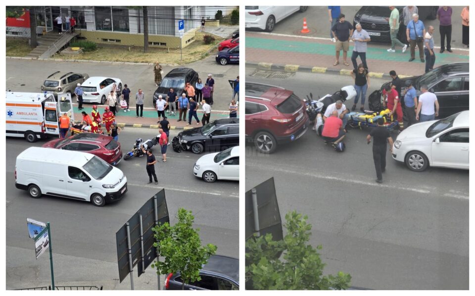 Motociclist rănit după ce a fost lovit de o mașină care ieșea dintr-o parcare