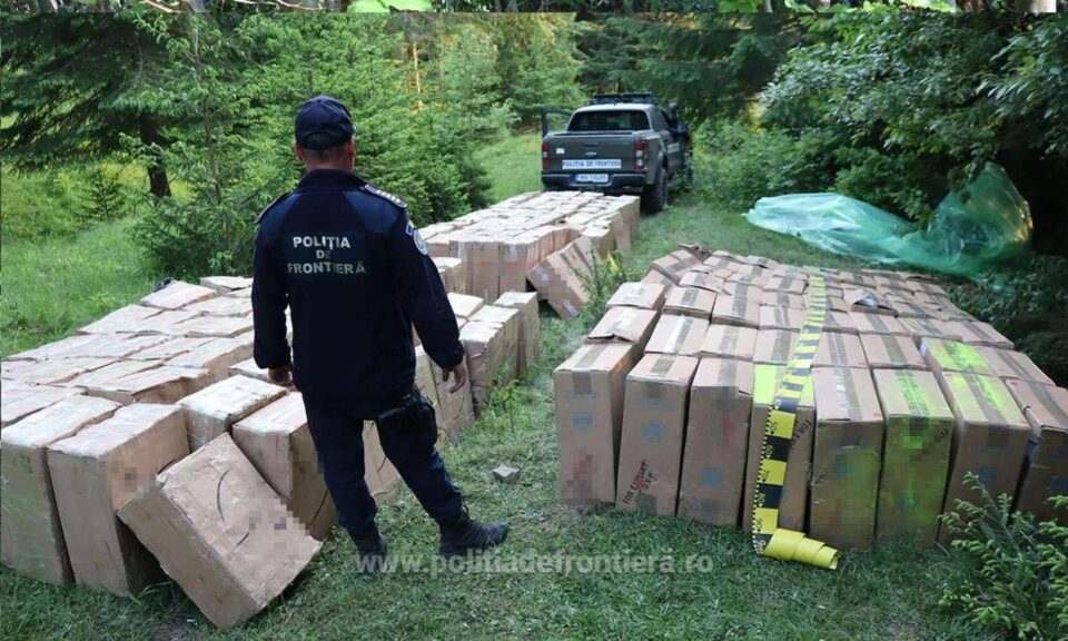 Țigări în valoare de peste 1,7 milioane de lei, ascunse de contrabandiști în pădure și descoperite de polițiștii de frontieră