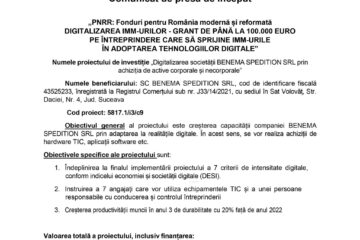 „PNRR: Fonduri pentru România modernă și reformată DIGITALIZAREA IMM-URILOR - GRANT DE PÂNĂ LA 100.000 EURO PE ÎNTREPRINDERE CARE SĂ SPRIJINE IMM-URILE ÎN ADOPTAREA TEHNOLOGIILOR DIGITALE”