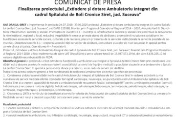 Finalizarea proiectului „Extindere si dotare Ambulatoriu Integrat din cadrul Spitalului de Boli Cronice Siret, jud. Suceava”