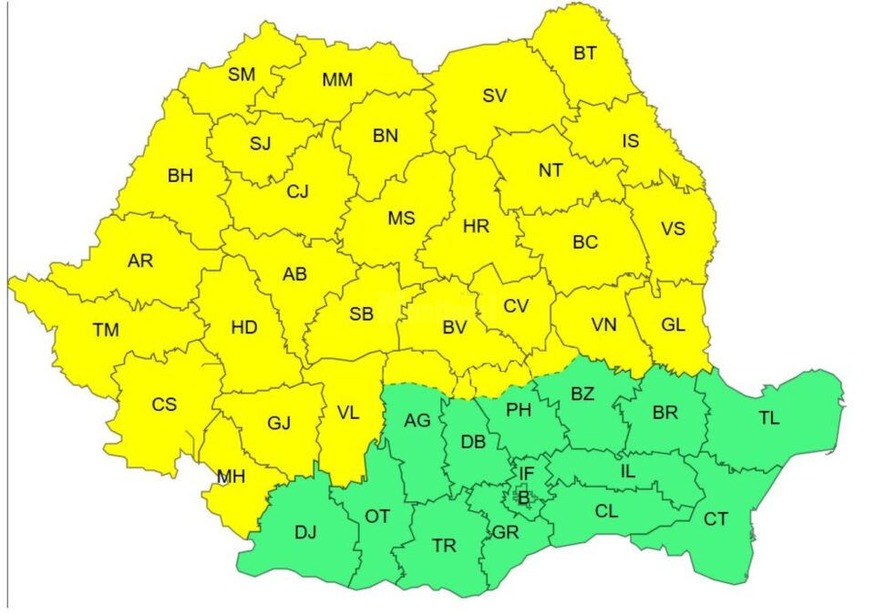 Cod galben de furtuni, cu vânt puternic, averse torențiale și descărcări electrice, vineri și sâmbătă Cod galben de furtuni, cu vânt puternic, averse torențiale și descărcări electrice, vineri și sâmbătă