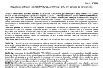 Dezvoltarea activității societății MARCOSAM FOREST SRL prin achiziția de echipamente