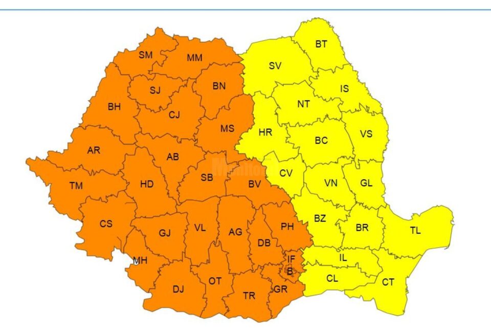 Cod galben de caniculă, pentru ziua de vineri, în tot județul