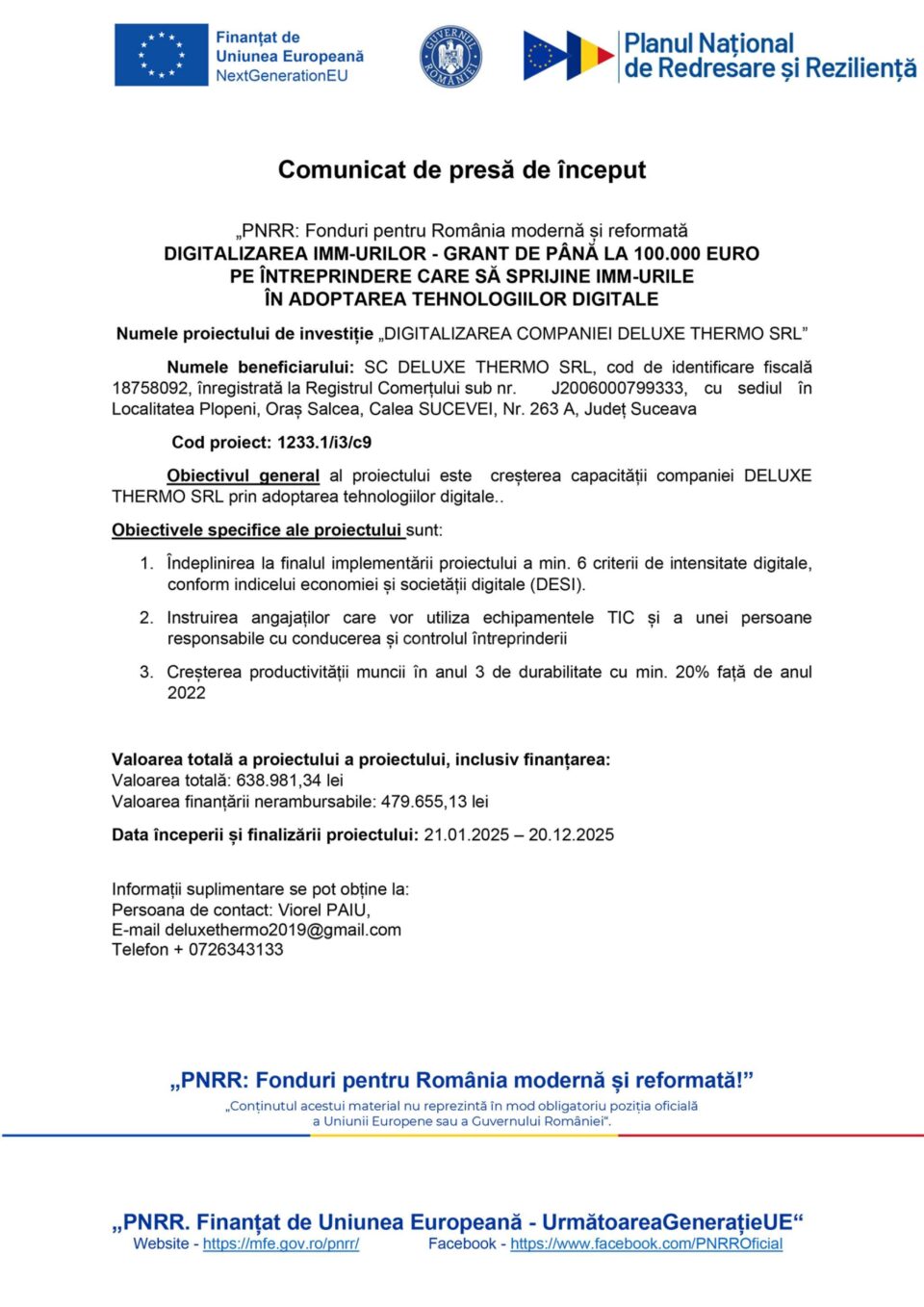 DIGITALIZAREA COMPANIEI DELUXE THERMO SRL