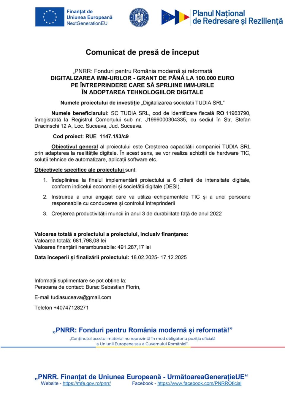 Digitalizarea societatii TUDIA SRL
