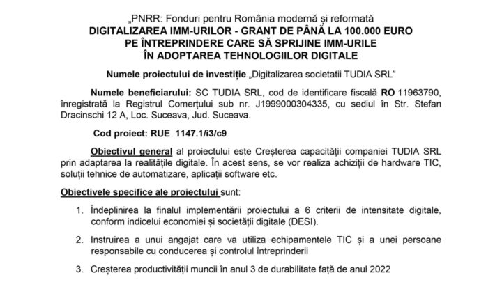 Digitalizarea societatii TUDIA SRL