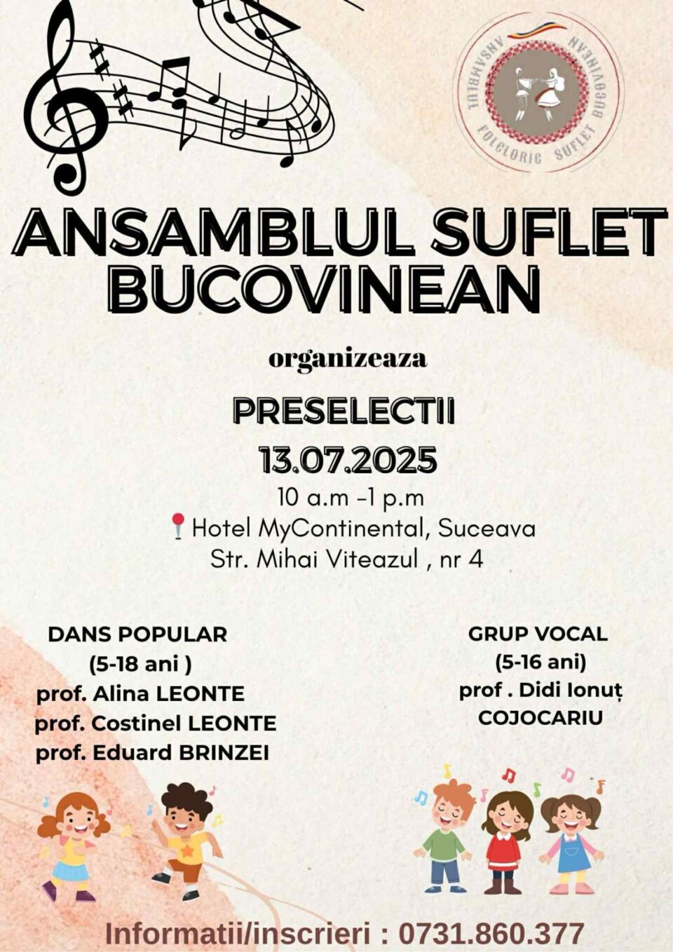 Ansamblul „Suflet Bucovinean” organizează preselecții pentru dans popular și grup vocal Ansamblul „Suflet Bucovinean” organizează preselecții pentru dans popular și grup vocal