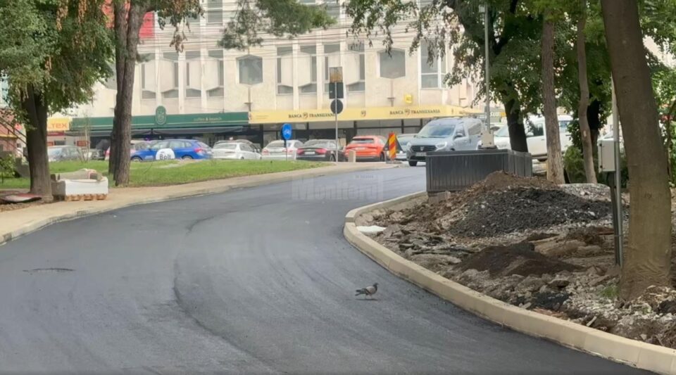Stratul de uzură, turnat pe strada Ștefan Dracinschi, la care se lucrează din mai
