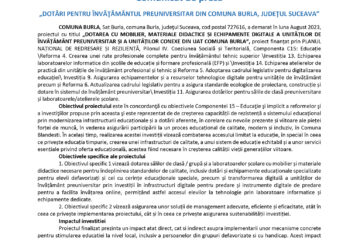 DOTĂRI PENTRU ÎNVĂŢĂMÂNTUL PREUNIVERSITAR DIN COMUNA BURLA, JUDEŢUL SUCEAVA