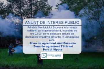 Tratament împotriva țânțarilor, miercuri seara, în Parcul Șipote, zonele de agrement Tătărași și Lunca Sucevei