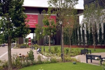 Parcul de la Iulius Mall Suceava își întâmpină oaspeții cu peste 180 de arbori, vegetație matură, gazon și multiple facilități pentru public