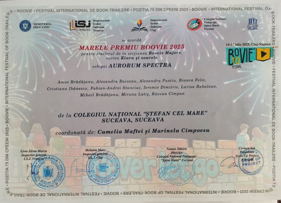 Ștefaniștii au câștigat trofeul celui mai mare festival școlar de book-trailere, la Cluj