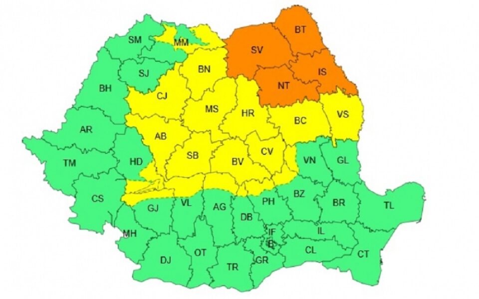 Cod Portocaliu de vijelii și ploi pentru tot județul Suceava