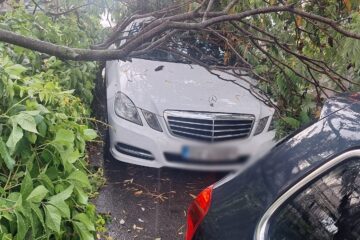 Ploaia puternică a inundat zona Bazarului din Suceava. La Fălticeni, un copac a căzut peste o mașină