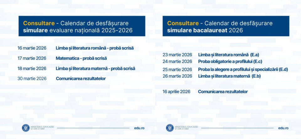 Când vor susține elevii de-a VIII-a și a XII-a simulările examenelor naționale