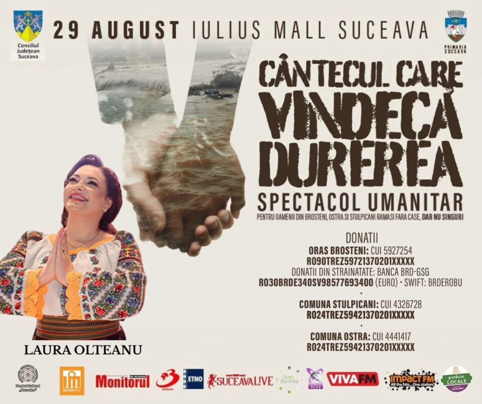 „Cântecul care vindecă durerea”, spectacol umanitar la Iulius Mall Suceava, inițiat de Laura Olteanu