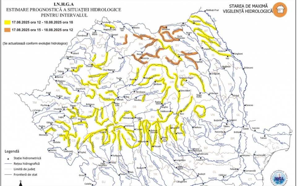 Avertizare de inundații pe mai multe râuri din județul Suceava