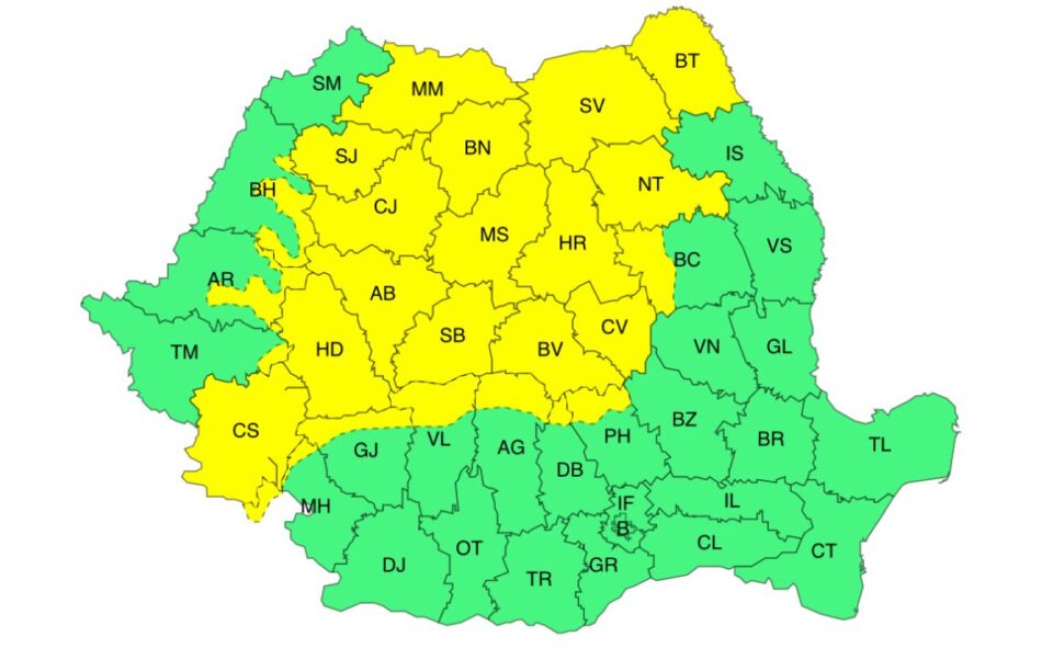 Două coduri de vânt, vijelii și ploi, emise pentru județul Suceava