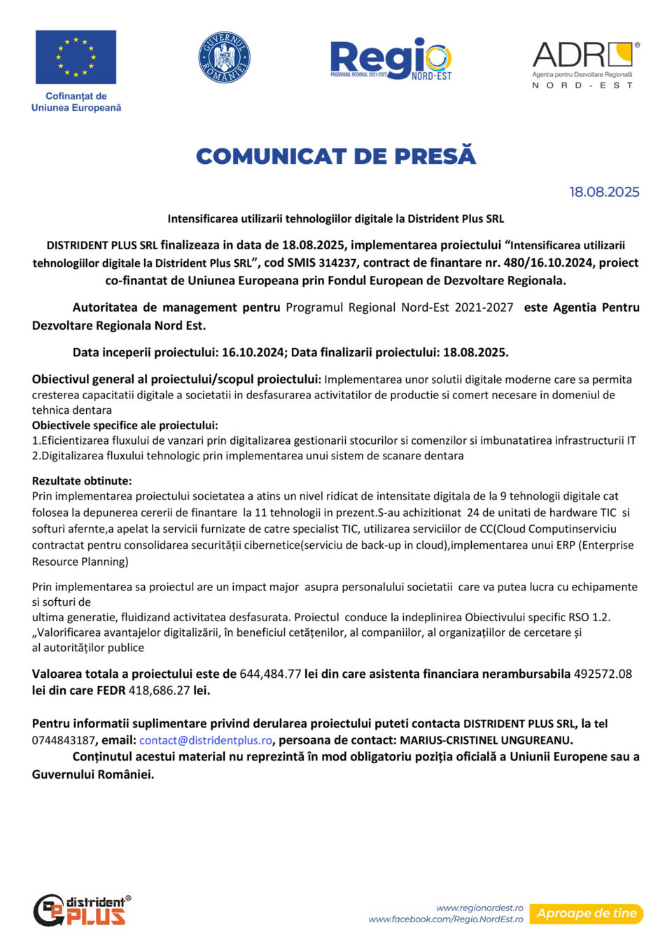 Intensificarea utilizarii tehnologiilor digitale la Distrident Plus SRL