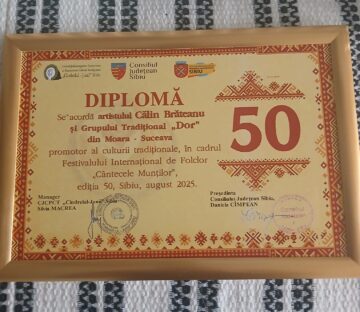 Grupul Tradițional „Dor” și Călin Brăteanu, distinși la Sibiu cu titlul de „Promotori ai culturii tradiționale”