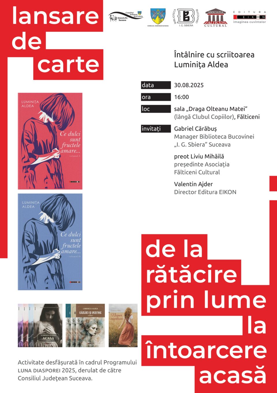 Întâlnire cu scriitoarea Luminița Aldea, la Sala „Draga Olteanu Matei” din Fălticeni