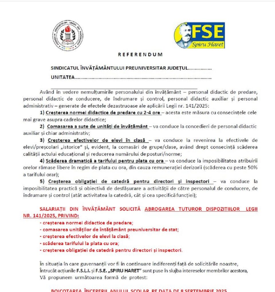 Referendum pentru boicotarea începutului de an școlar