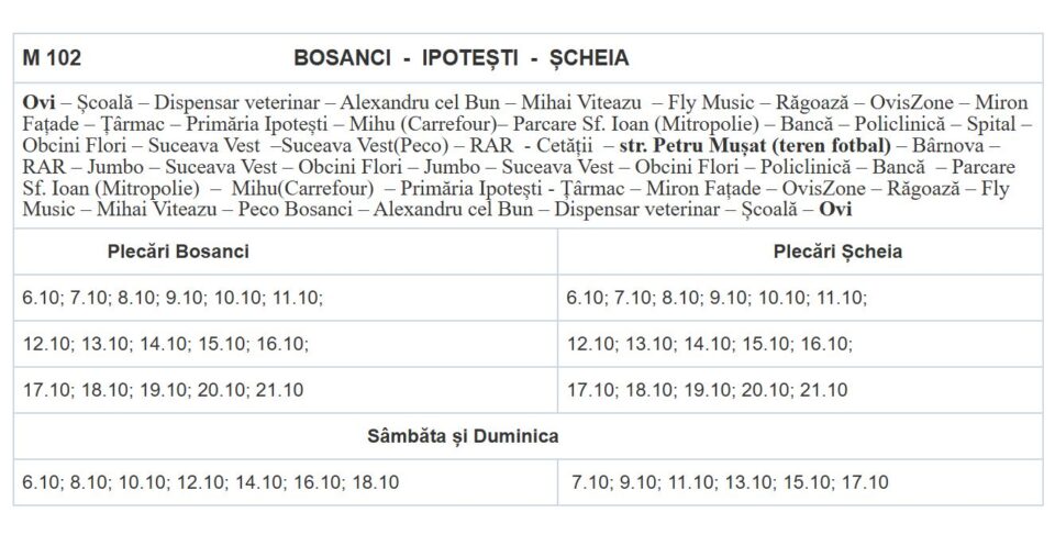 Orarul și traseele transportului metropolitan Suceava – primele linii
