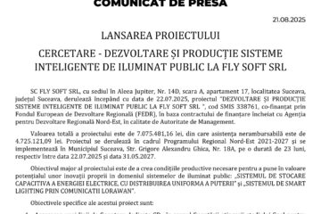 LANSAREA PROIECTULUI CERCETARE – DEZVOLTARE ȘI PRODUCȚIE SISTEME INTELIGENTE DE ILUMINAT PUBLIC LA FLY SOFT SRL