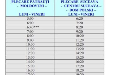 Orar traseu metropolitan Suceava - Pătrăuți luni-vineri