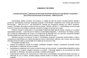 Lansarea proiectului „Educational University Romanian-Ukrainian Cross-Border Cooperation plus Virtual and Inclusive Environment – UNIV.E.R-U+VI”