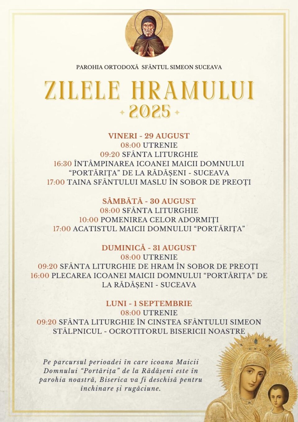 Icoana Maicii Domnului „Portărița” de la Rădășeni, făcătoare de minuni, adusă trei zile la „Turnu Roșu”